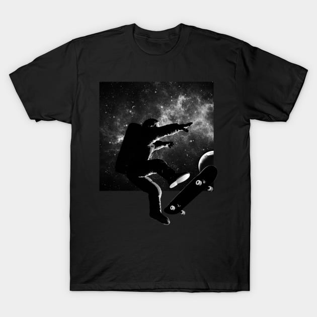 Space Skateboarding T-Shirt by clingcling